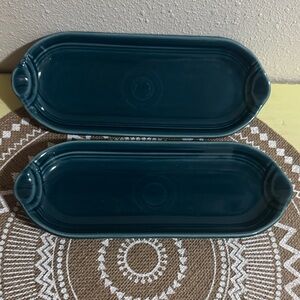 Set of 2 HLC Fiesta USA in Juniper-retired pieces great for Bread, Corn, relish
